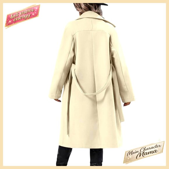 Wool Blend Pea Coat Double Breasted Notch Lapel Knee Length Trench - Picture 4 of 5